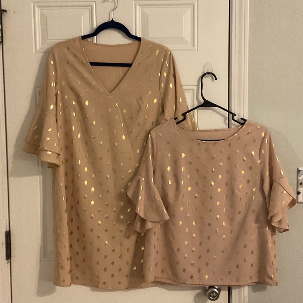Elegant Gold Polka Dot Women's Top & dress